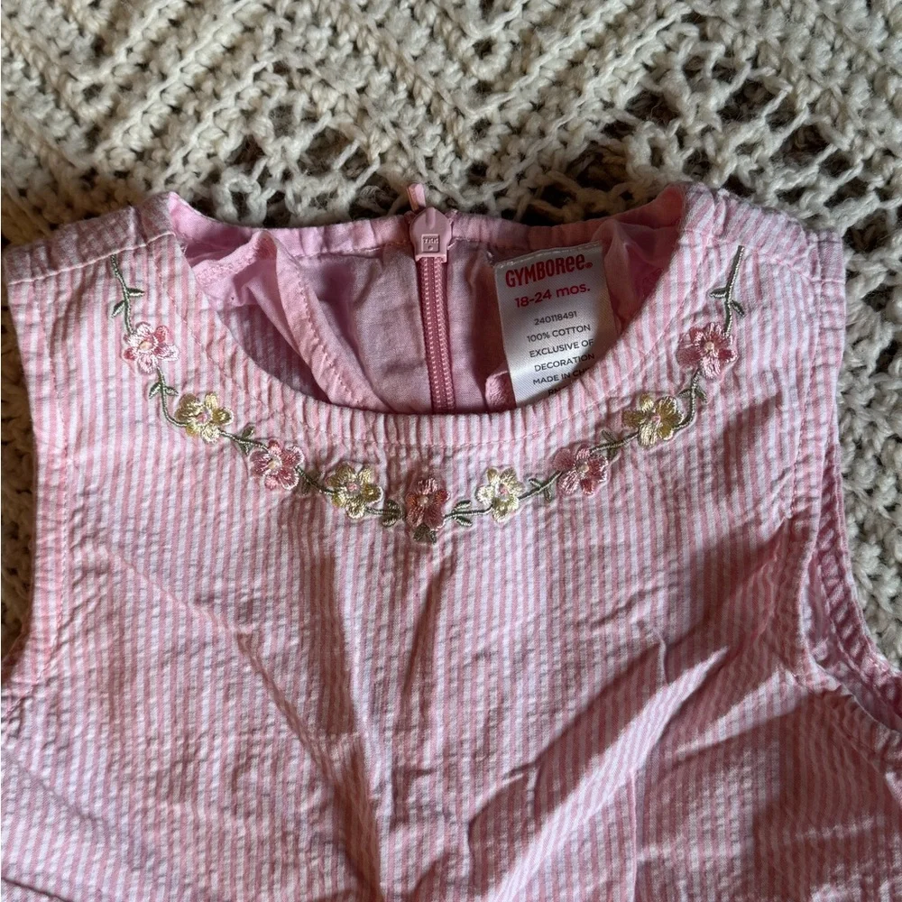 Vintage Gymboree Pink Sleeveless Dress with Floral Embroidery 2005 Cotton